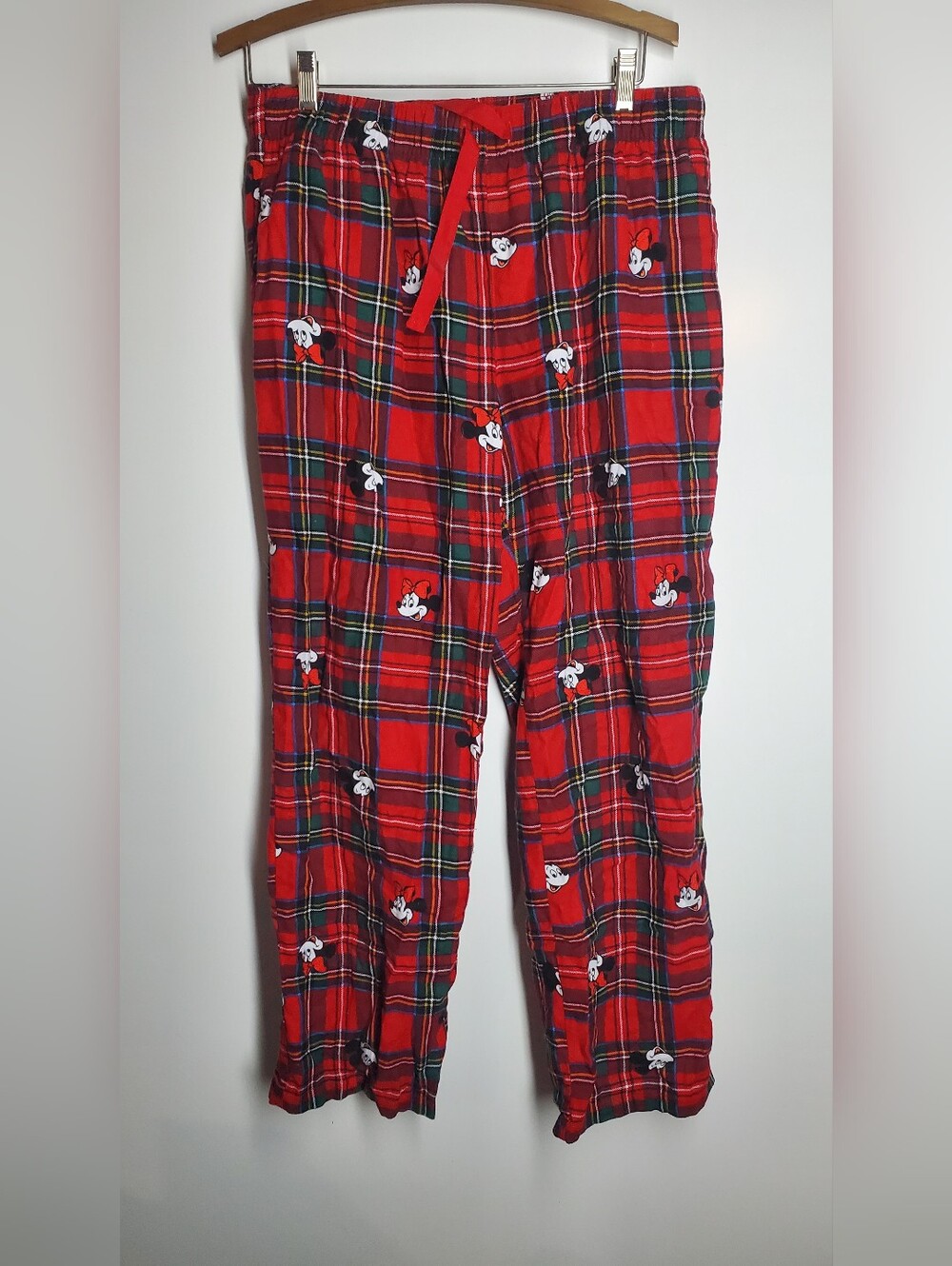Old Navy Red Plaid Pajama Pants With Micky And Minnie Mouse Print